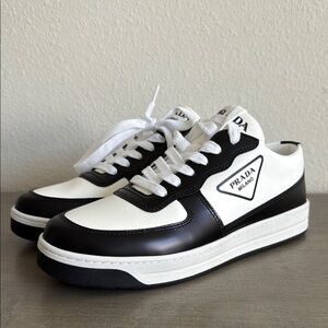 New Prada Women’s Black and White Leather Sneakers